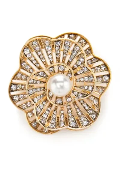 Gold Tone Pearl Flower Boxed Pin
