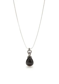 Silver Tone Black Teardrop Pendant Necklace