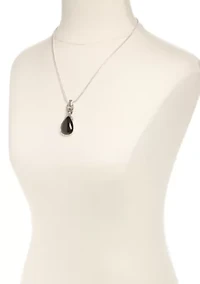 Silver Tone Black Teardrop Pendant Necklace