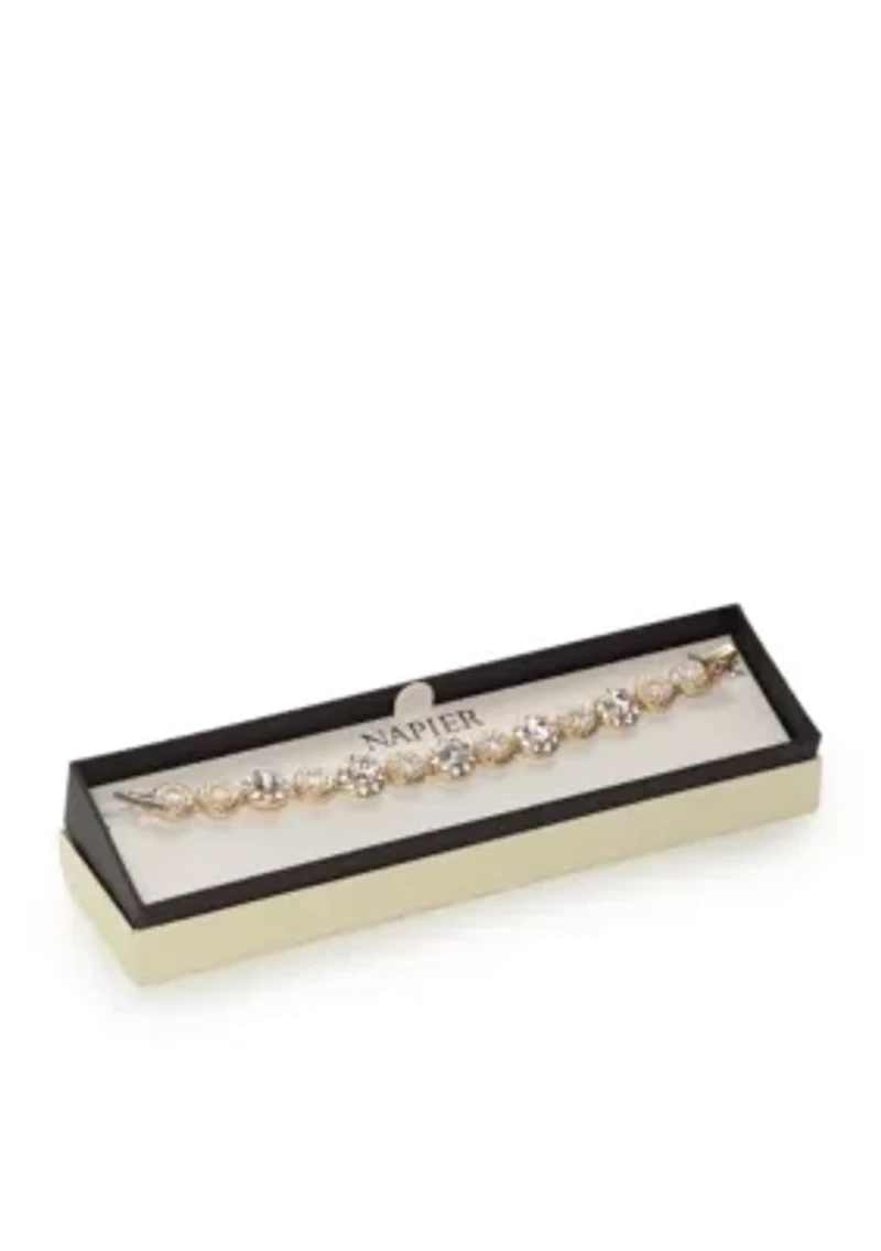 Gold-Tone Crystal Pearl Tennis Boxed Bracelet