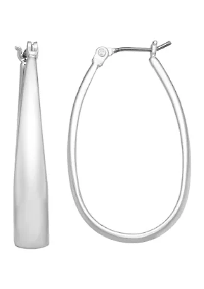 Silver-Tone Medium Oval Hoop Earrings