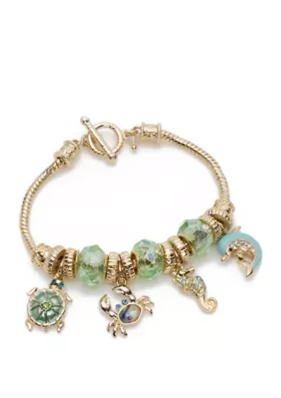 Boxed Gold Tone Sea Life Charm Bracelet 