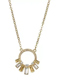 Gold Tone Crystal Orbital Pendant Necklace