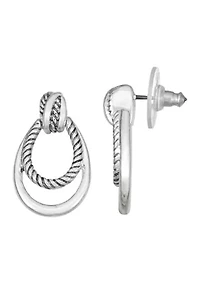 Silver Tone Tightrope Doorknocker Post Earrings