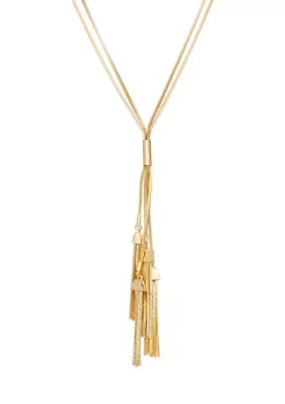 Gold Tone Multi Tassel Pendant Snake Chain High Polished Necklace