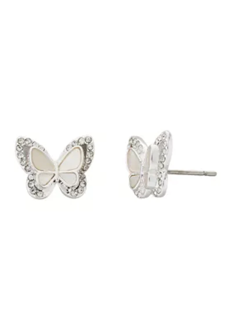 Genuine Crystal and Mother of Pearl Butterfly Earrings