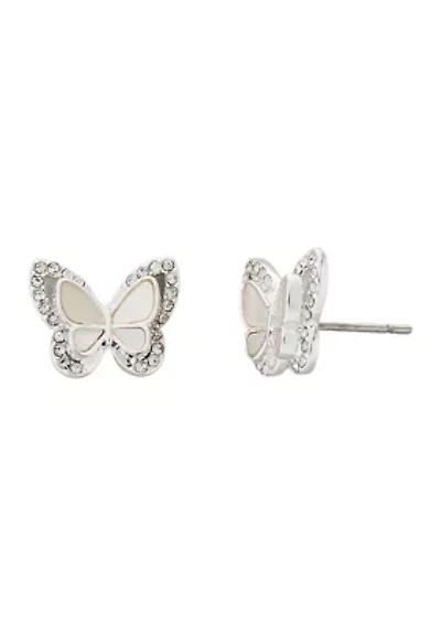 Genuine Crystal and Mother of Pearl Butterfly Earrings