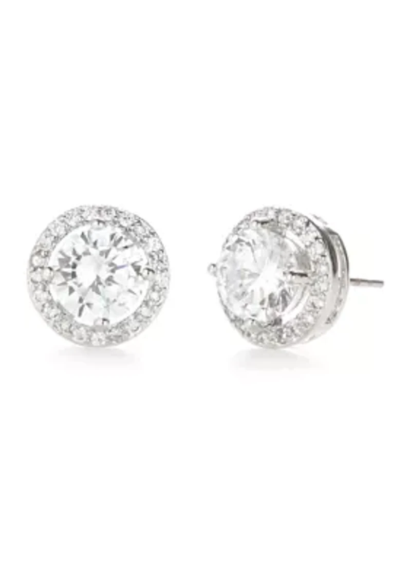 Cubic Zirconia Round Halo Pavé Stone Earrings