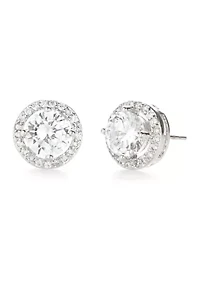 Cubic Zirconia Round Halo Pavé Stone Earrings