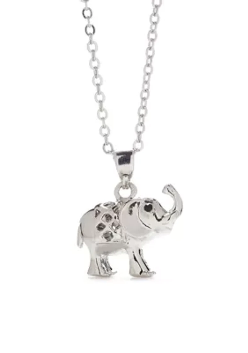 SIlver Tone Pavé Elephant Pendant Necklace