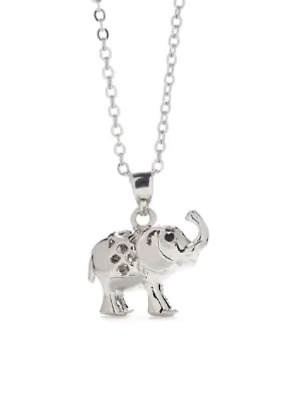 SIlver Tone Pavé Elephant Pendant Necklace