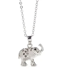 SIlver Tone Pavé Elephant Pendant Necklace
