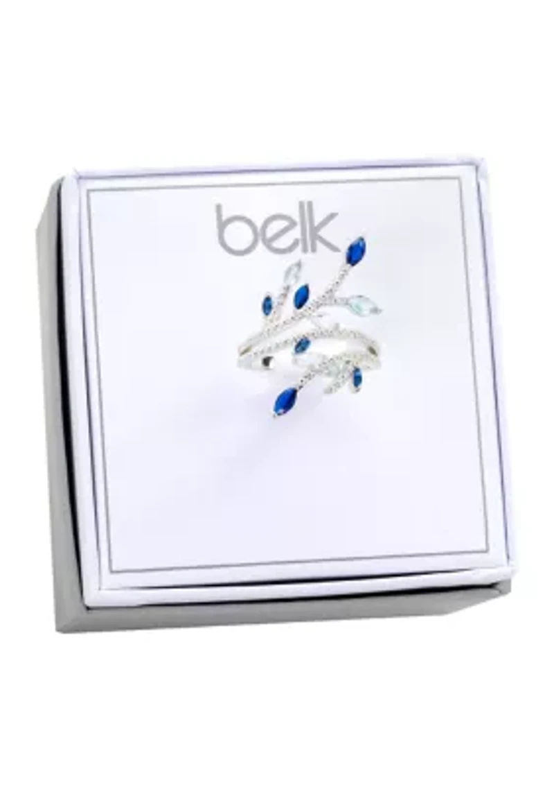 Lab Created Crystal Marquise Cut Blue Silver Ring