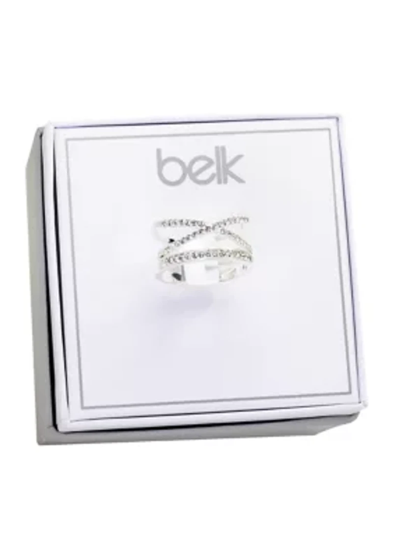 Lab Created Crystal X Bar Pavé Silver Ring