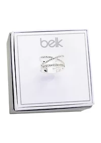 Lab Created Crystal X Bar Pavé Silver Ring