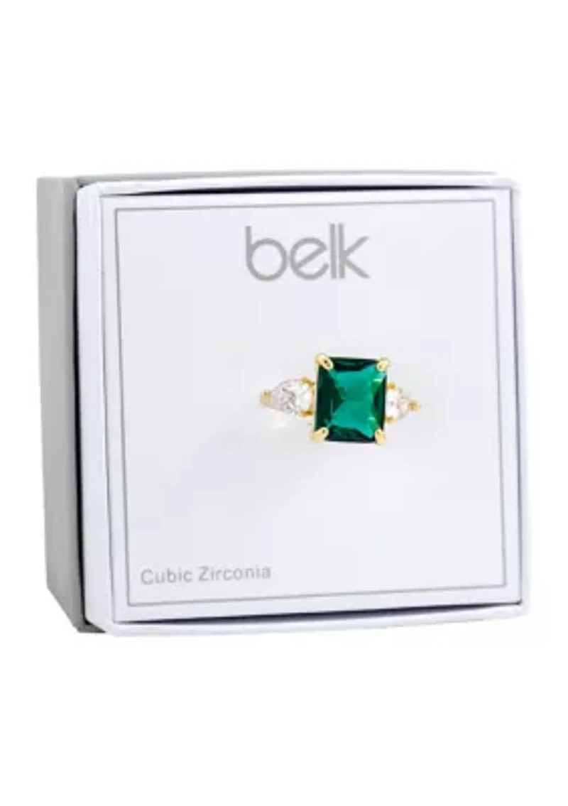 Lab Created Emerald Cut Gold Cubic Zirconia Ring