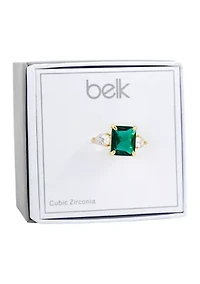 Lab Created Emerald Cut Gold Cubic Zirconia Ring
