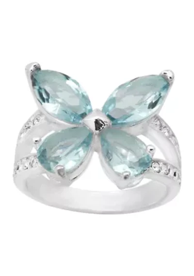 Silver CZ Light Blue and Pavé Butterfly Ring