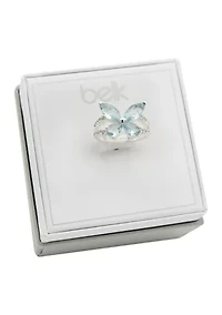 Silver CZ Light Blue and Pavé Butterfly Ring