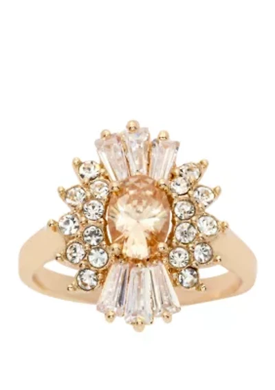 Gold-Tone Cubic Zirconia Oval Starburst Ring