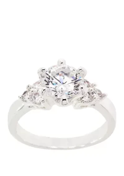 Boxed Silver Tone Lab Created Cubic Zirconia Round Ring