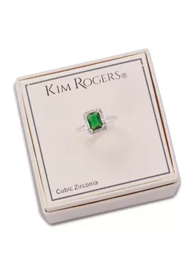 Boxed Silver Tone Lab Created Emerald Cubic Zirconia Ring