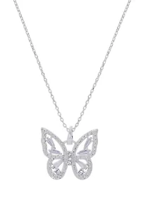 Boxed Cubic Zirconia Pavé Butterfly Pendant Necklace
