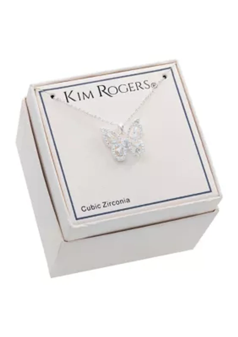 Boxed Cubic Zirconia Pavé Butterfly Pendant Necklace