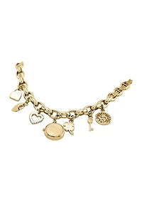 Quartz Crystal Accented Gold-Tone Metal Alloy Charm Bracelet Watch