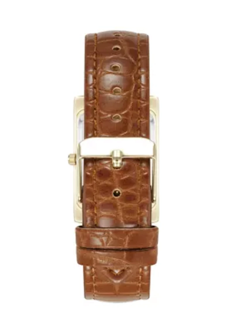 Women's Quartz Rectangular Gold Tone Faux Croc Watch