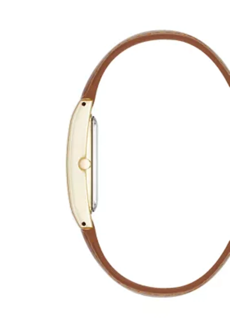 Women's Quartz Rectangular Gold Tone Faux Croc Watch