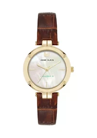 Women's Quartz Round Gold Tone Faux Leather Watch