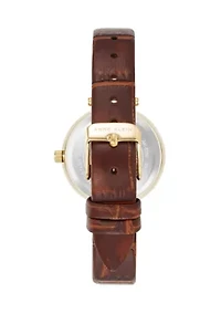 Women's Quartz Round Gold Tone Faux Leather Watch