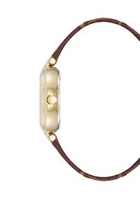 Women's Quartz Round Gold Tone Faux Leather Watch