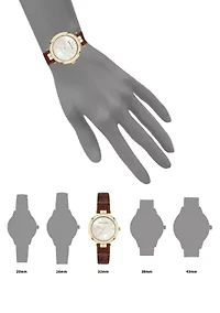 Women's Quartz Round Gold Tone Faux Leather Watch