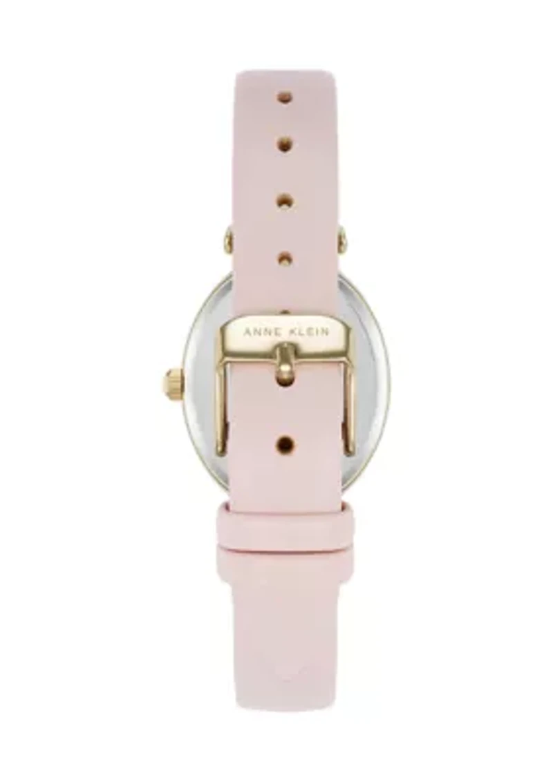 Quartz Round Gold Tone Faux Leather Watch