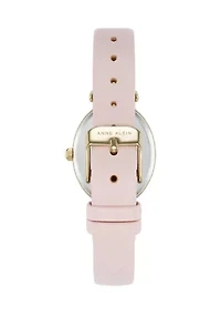 Quartz Round Gold Tone Faux Leather Watch