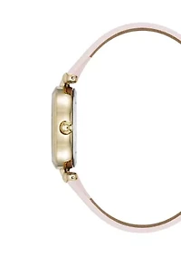 Quartz Round Gold Tone Faux Leather Watch