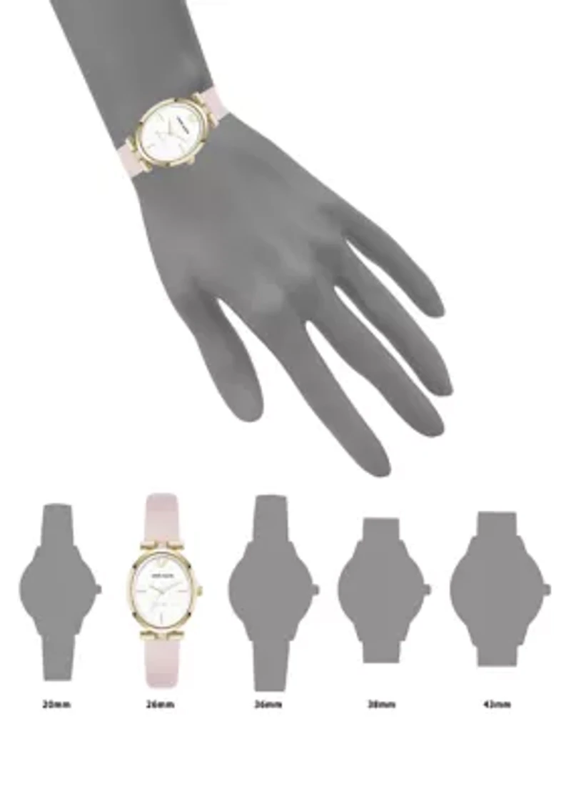 Quartz Round Gold Tone Faux Leather Watch