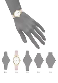 Quartz Round Gold Tone Faux Leather Watch