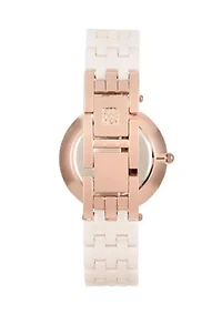 Quartz Round Pink Ceramic Link with Rose Gold-Tone Metal Alloy Watch