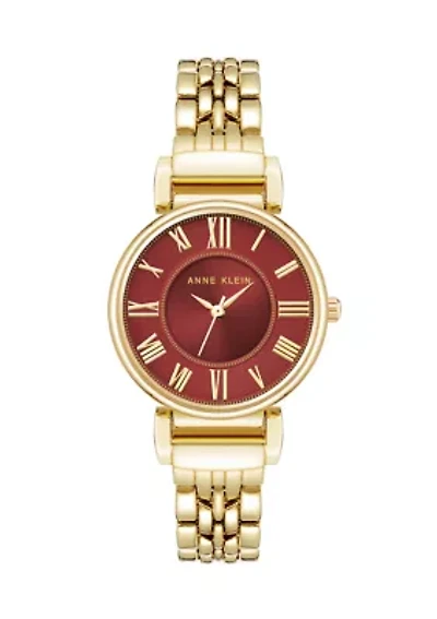 Quartz Red Roman Numeral Dial Gold-Tone Alloy Watch