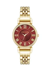 Quartz Red Roman Numeral Dial Gold-Tone Alloy Watch