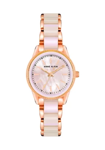 Quartz Round Rose Gold-Tone Alloy Metal Bracelet Watch with a Blush Mother of Pearl Dial 30mm case