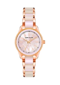 Quartz Round Rose Gold-Tone Alloy Metal Bracelet Watch with a Blush Mother of Pearl Dial 30mm case