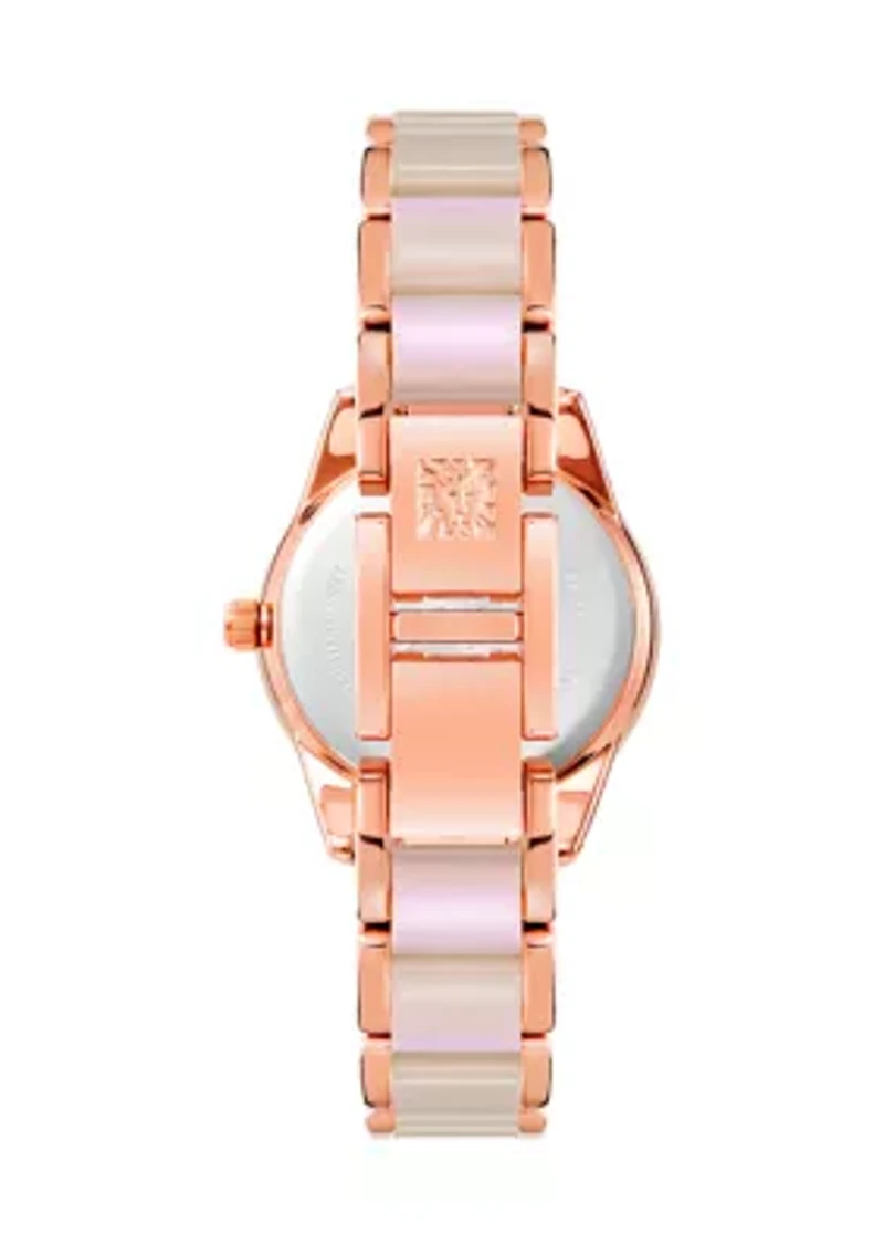 Quartz Round Rose Gold-Tone Alloy Metal Bracelet Watch with a Blush Mother of Pearl Dial 30mm case