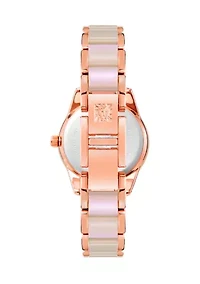 Quartz Round Rose Gold-Tone Alloy Metal Bracelet Watch with a Blush Mother of Pearl Dial 30mm case
