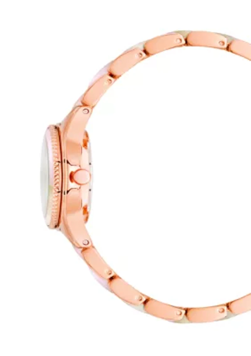 Quartz Round Rose Gold-Tone Alloy Metal Bracelet Watch with a Blush Mother of Pearl Dial 30mm case