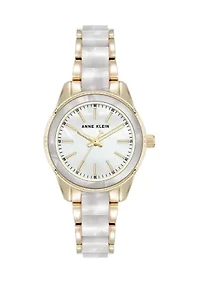 Quartz Ivory Pearlescent Acetate and Gold-Tone Metal Alloy Link Bracelet Watch