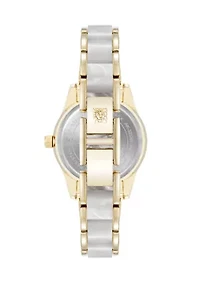 Quartz Ivory Pearlescent Acetate and Gold-Tone Metal Alloy Link Bracelet Watch
